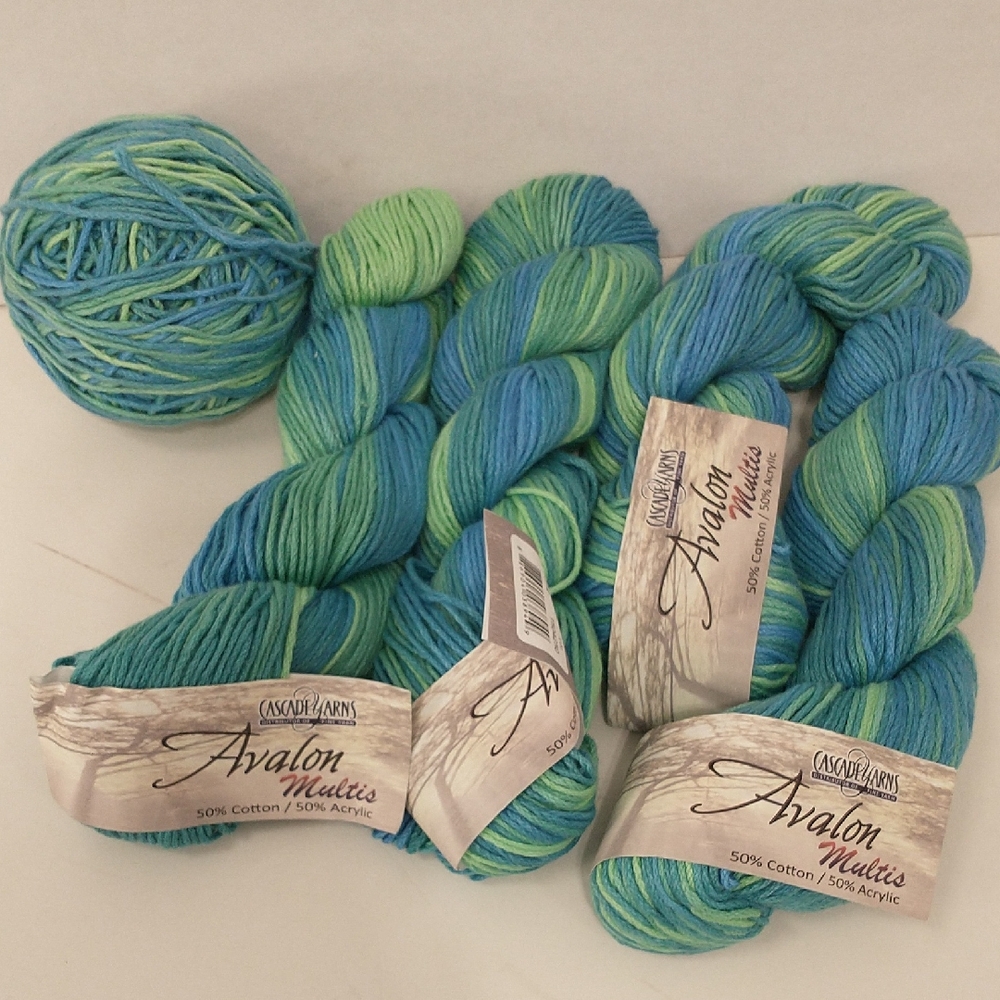 Avalon Multis Yarn Blue Turquoise Green Blend Cotton Blend 5 Skeins 175 Yard ea.